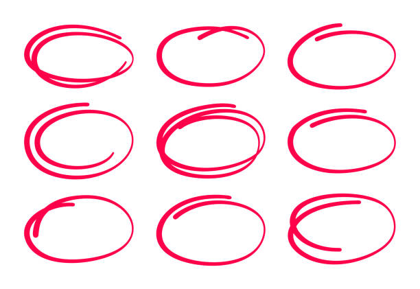 ilustraciones, imágenes clip art, dibujos animados e iconos de stock de marcas de edición de elipses circulares - single line pen felt tip pen ink