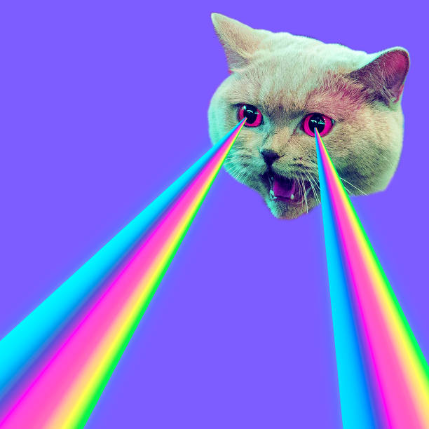 istock Evil Cat with rainbow lasers from eyes. Minimal collage fashion concept 1268271085