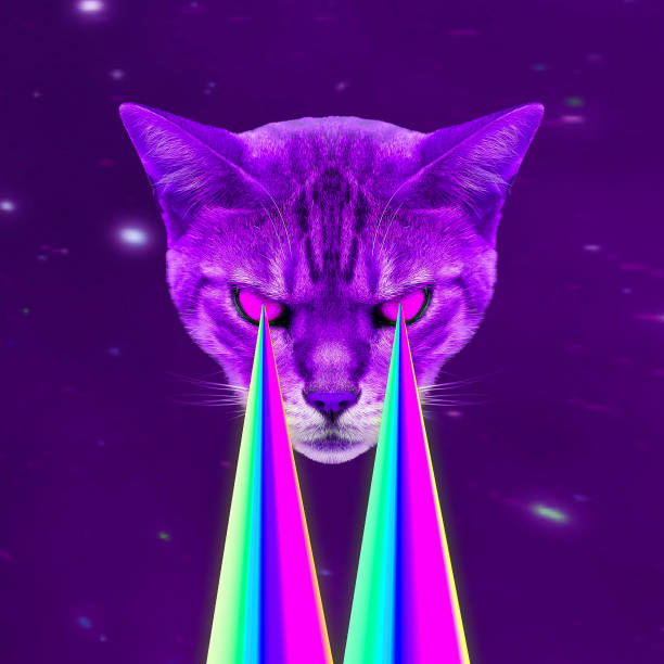 istock Space Cat with lasers from eyes. Minimal collage fashion concept 1268271140