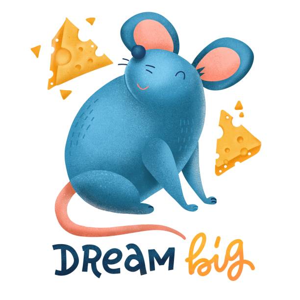 ilustrações, clipart, desenhos animados e ícones de mouse bonito desenhado à mão com fatias de queijo isoladas no fundo branco. ilustração infantil do personagem de desenho animado. esboço de rato. ilustração desenhada à mão texturizada. letras manuscritas - dream big. - mouse computer mouse pets white background