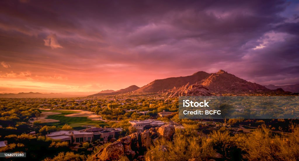 Beautiful colorful sunset over Phoenix,Az,USA Arizona Stock Photo