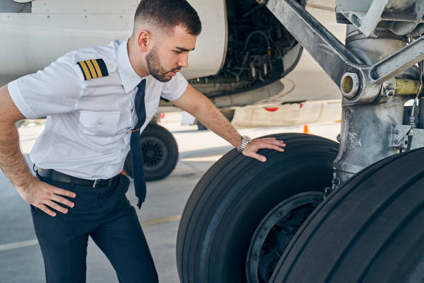 istock Serious airman examining the landing gear system 1268273464
