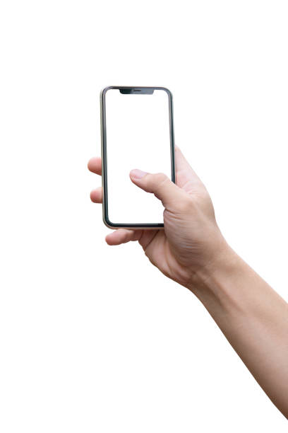 istock Man hand holding smartphone isolated on white with clipping path 1268290357