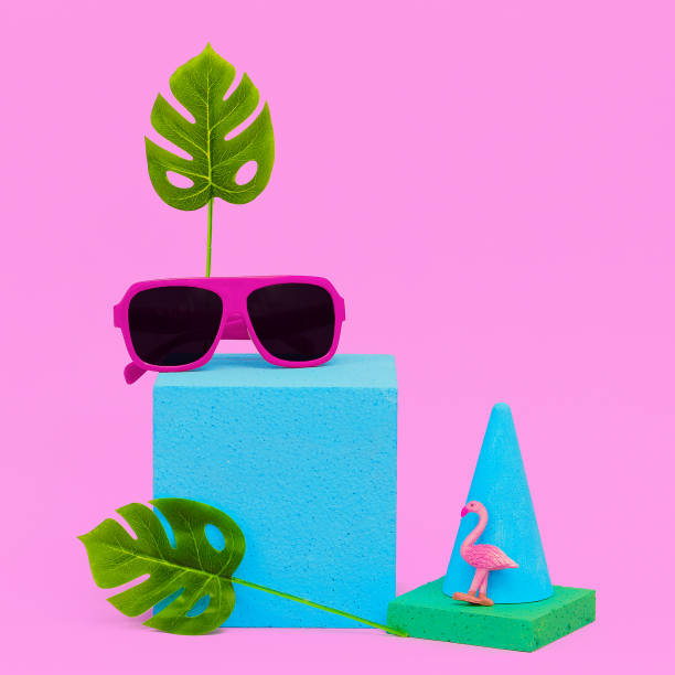 istock Minimal geometry composition fashion accessories sunglasses. Beach vacation concept 1268291569