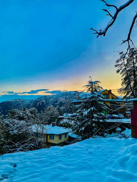 Shimla Sunrise Sunrise at Shimla in winters shimla stock pictures, royalty-free photos & images