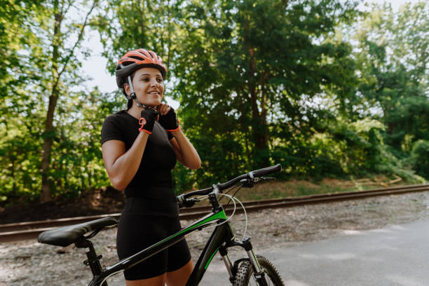 Woman getting ready for a bike ride