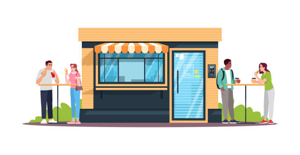 istock Couples having lunch at snackbar semi flat RGB color vector illustration 1268299096