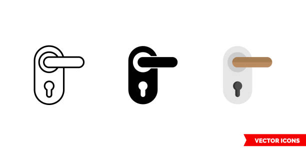 stockillustraties, clipart, cartoons en iconen met deurknop pictogram van 3 soorten kleur, zwart en wit, overzicht. geïsoleerd vectortekensymbool - deurknop