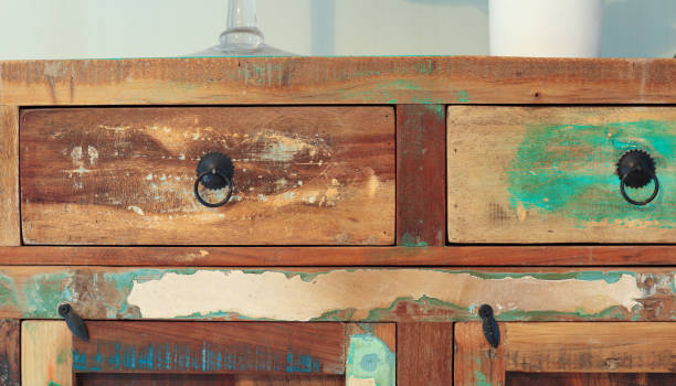 istock A part of an old wooden multi-colored cupboard 1268302640