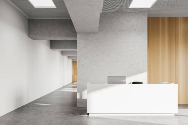 istock Reception in white and wooden office 1268303993