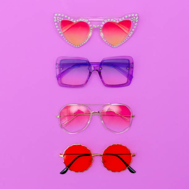istock Trendy retro sunglasses mix . Stylish accessory. Flat lay 1268304413