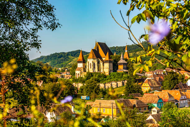 Biertan village, Transylvania, Romania The medieval Saxon village of Biertan and his fortified church. Photo taken on 23rd of August 2020 in Biertan, Sibiu county, Romania. romania stock pictures, royalty-free photos & images