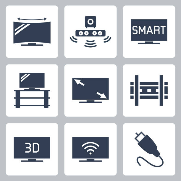 TV Related Vector Icon Set in Glyph Style 2 TV Related Vector Icon Set in Glyph Style 2 home cinema system stock illustrations