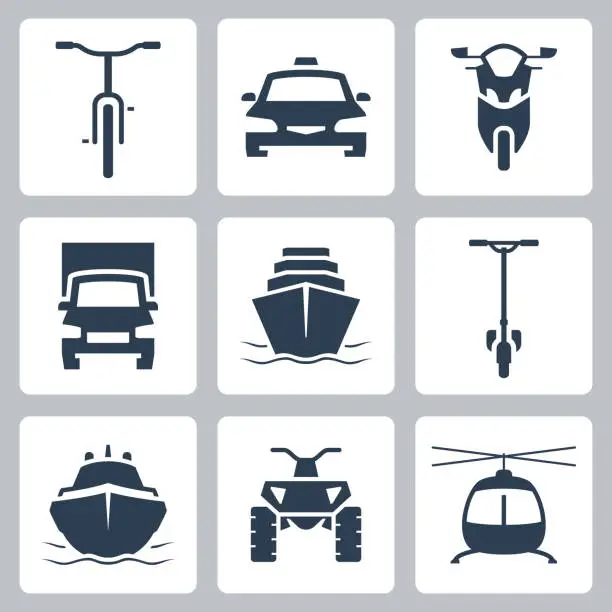 Vector illustration of Transport Vector Icon Set, Front View in Glyph Style