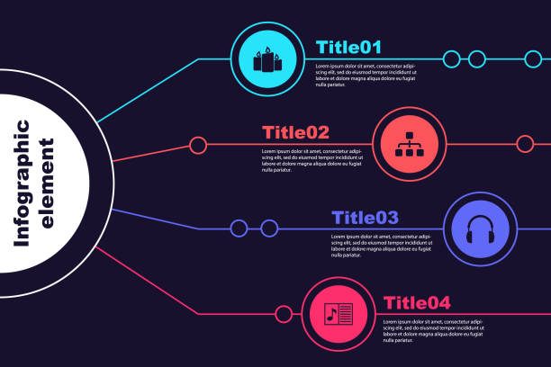 ilustrações de stock, clip art, desenhos animados e ícones de set burning candles, hierarchy organogram chart, headphones and music book with note. business infographic template. vector - treble clef music fire musical symbol