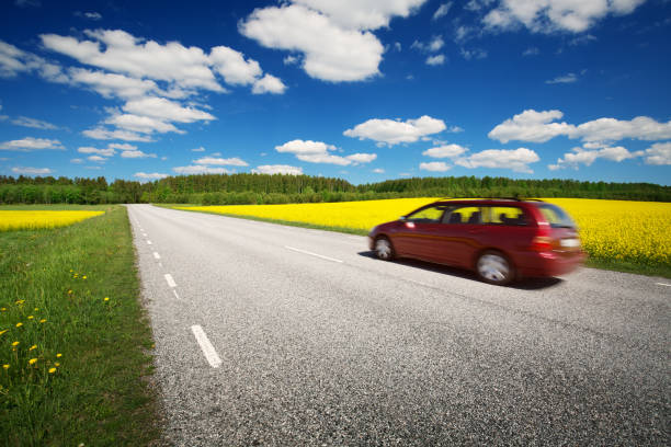 Motorway Infrastructure Driving Fast with Car on Country Road