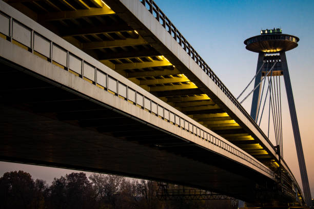 Ufo/SNP bridge in Bratislava standing mighty during a colorful sunset