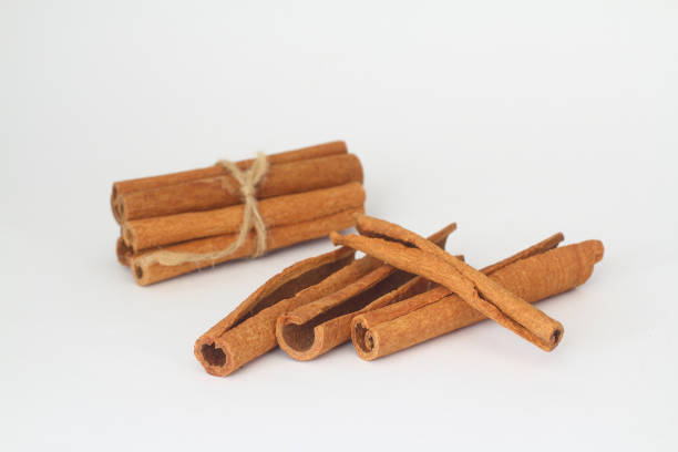 cinnamon sticks on white background - canella imagens e fotografias de stock