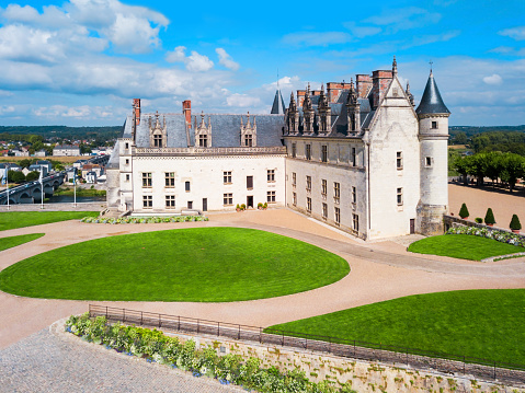 Chateau d'Amboise aerial view. It is a chateau in Amboise city, Loire valley in France.