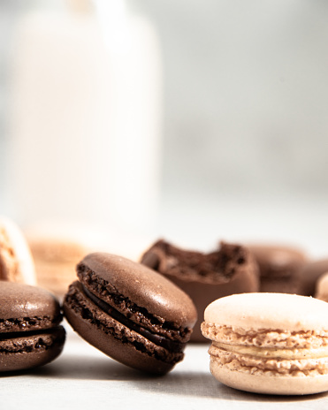 Photo of a group of delicious vanilla and chocolate macarons