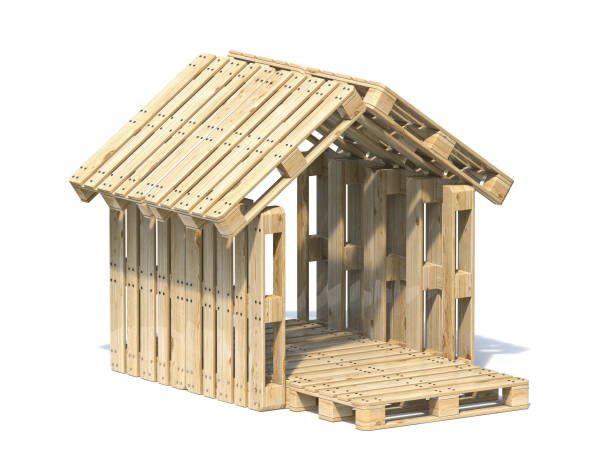 木製パレットハウス3d - roof lightweight industry architecture ストックフォトと画像