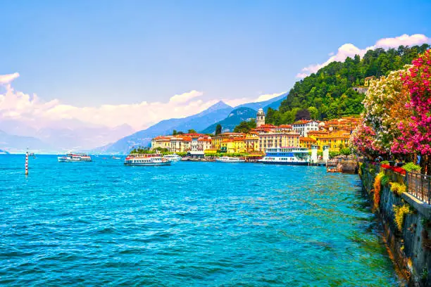 Photo of Bellagio town, Como Lake district landscape. Italy, Europe.