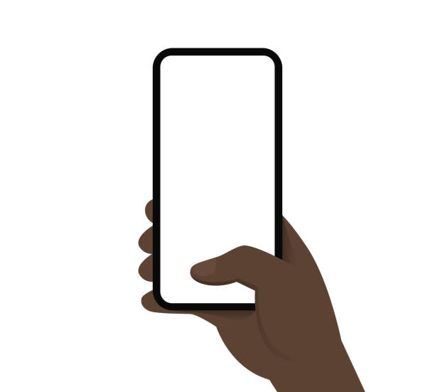 ilustrações de stock, clip art, desenhos animados e ícones de black man hand holding mobile phone selfie first person template clip art flat design - hands holding