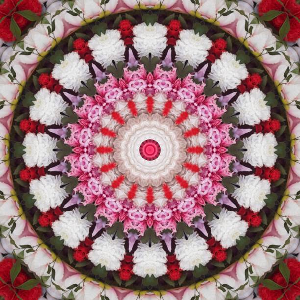 istock Beautiful pink and white coloured floral type abstract mandala background image.home decor and wedding backdrop image.textile ,carpet,doormat and ceramic tile background image print. Spirituality and meditation backdrop image 1268352177