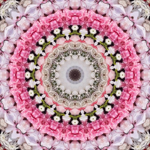 istock Beautiful pink and white coloured floral type abstract mandala background image.home decor and wedding backdrop image.textile ,carpet,doormat and ceramic tile background image print. Spirituality and meditation backdrop image 1268352196