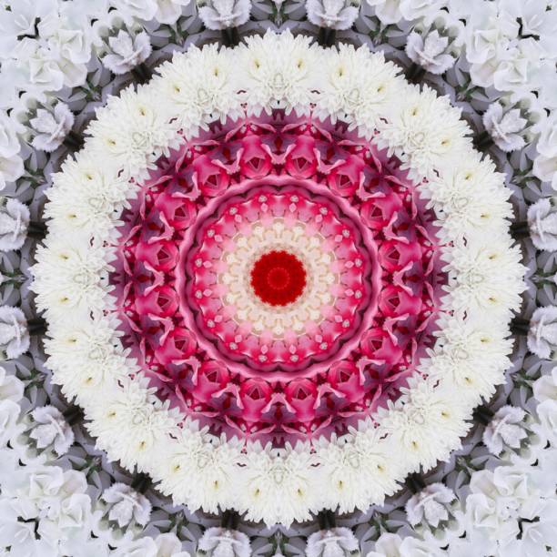 Beautiful pink and white coloured floral type abstract mandala background image.home decor and wedding backdrop image.textile ,carpet,doormat and ceramic tile background image print. Spirituality and meditation backdrop image