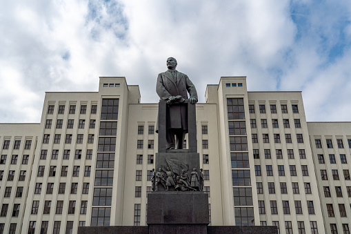 Minsk, Belarus - Jul 30, 2019: House of Government and Lenin Monument - Minsk, Belarus