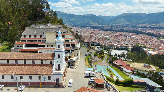 Panoramic view of the city Cuenca from the lookout of Turi, Ecuador