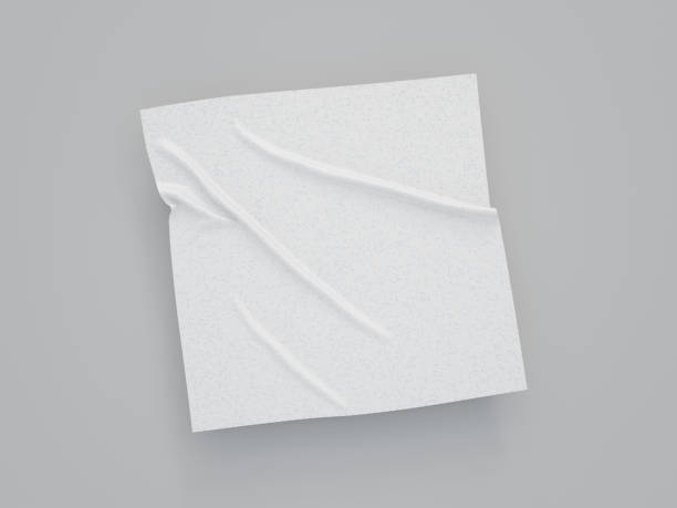 Creased fabric on empty gray background. 3d rendering of square white textile. fabric swatch isolated stock pictures, royalty-free photos & images