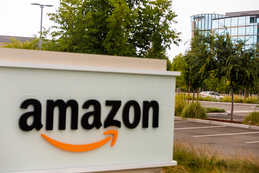 Sunnyvale California, USA - August  24, 2020: Amazon office park complex at Moffett towers in Sunnyvale California. Encompassing 385,000 square feet of office space, the park near Moffett airfield adds a significant footprint to the company in the San Francisco Bay Area.