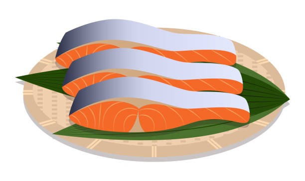 Illustration of salmon fillet on a colander salmon fillet sockeye salmon filet stock illustrations