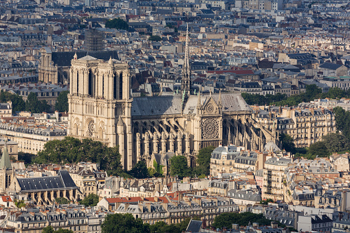 Notre-Dame Cathedral or simply Notre-Dame, is a medieval Catholic cathedral on the Île de la Cité in the fourth arrondissement of Paris, France - seen here from the Montparnasse Tower.