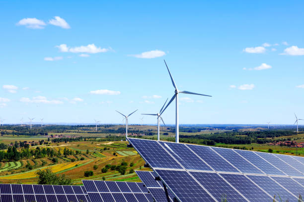 istock Solar photovoltaic panels and wind turbines 1268370996