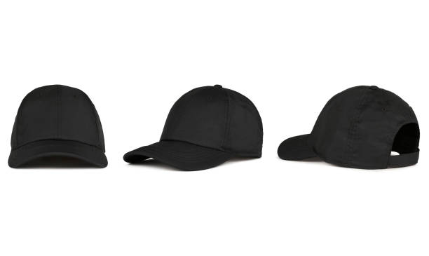 Black baseball cap Black baseball cap isolated on white background. back view sideways baseball hat stock pictures, royalty-free photos & images