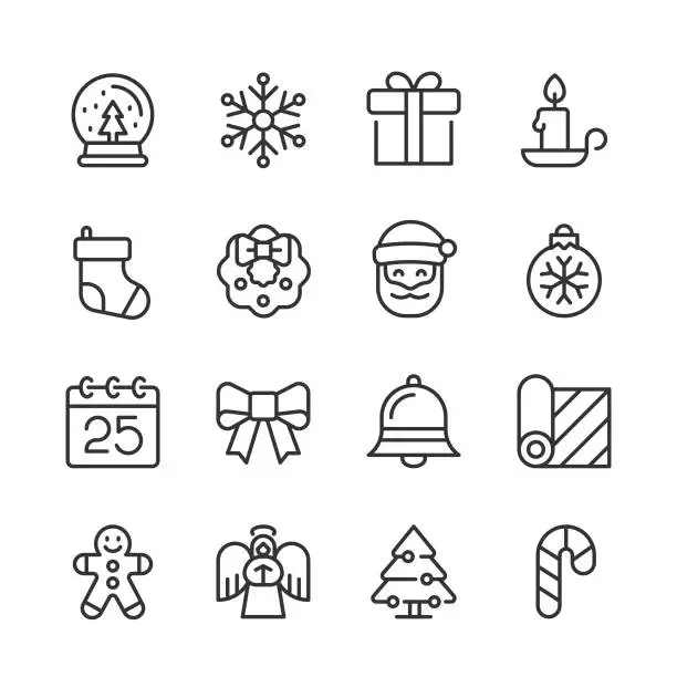 Vector illustration of Christmas Holiday Icons — Monoline Series