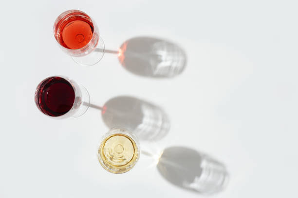 istock Three wine glasses top view. Red, rose and white wine 1268374901