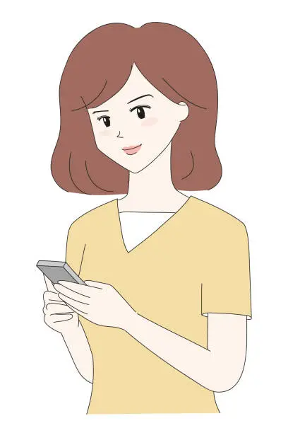 Vector illustration of Woman texting on the smart phone or tablet computer.