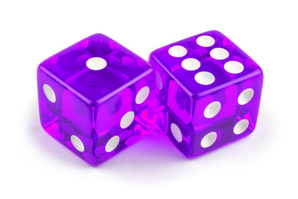 istock Two purple glass dice isolated on white background. One and six 1268381388