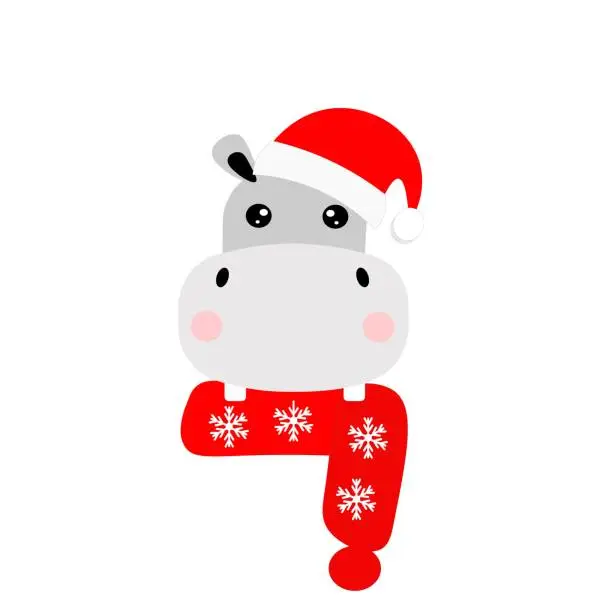 Vector illustration of cute christmas animal in santa hat vector illustration