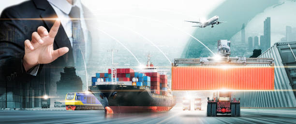 istock Global business connection technology interface of partner connection, logistics network distribution, online goods orders, global business logistics import export concept and transportation Industry 1268391643