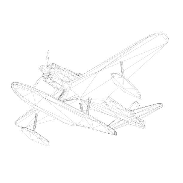 istock Wireframe of an old plane for landing and taking off from the water. Bottom view. 3D. Vector illustration 1268392758