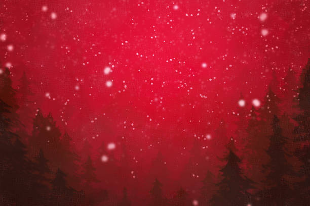 冬の雪の夜の松林のデジタルアート絵画セット、キャンバステクスチャのアクリル、ストーリーテリングイラスト - silhouette snow digitally generated image illustration and painting点のイラスト素材／クリップアート素材／マンガ素材／アイコン素材