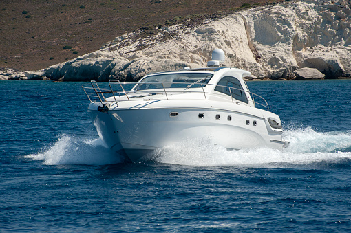 Luxury motor yacht on moving