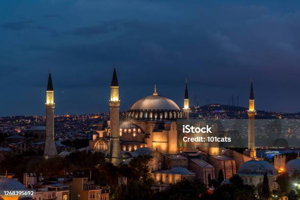 Hagia Sofia Ayasofya In Istanbul At The Night Turkey Stock Photo - Download Image Now