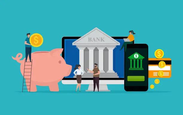 Vector illustration of Online banking and finance concept. Bank deposit.