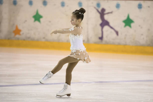 istock The little skater performs the program. A girl on skates takes part in competitions. 1268401204